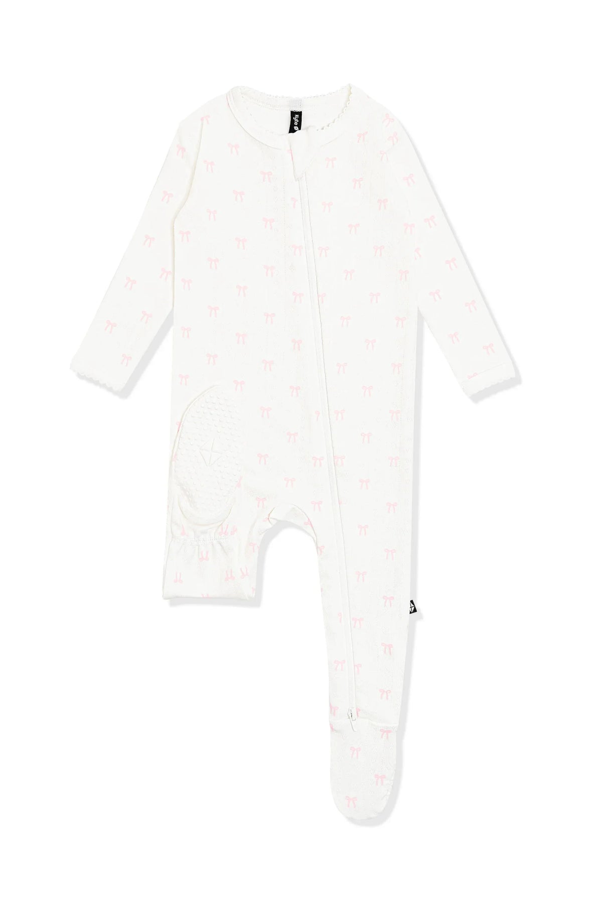 Pointelle Zippered Footie in Sweet Pink Bow