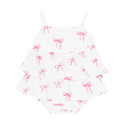 Spaghetti Strap Ruffle Romper in Bow