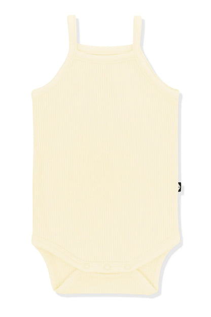 Ribbed Spaghetti Strap Bodysuit in Chamomile
