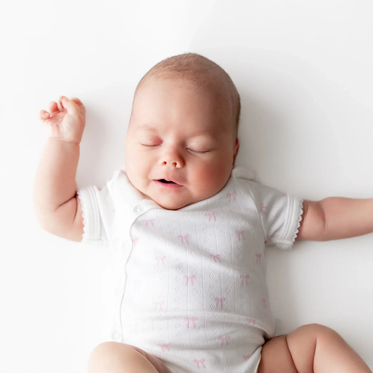 Pointelle Kimono Bodysuit in Sweet Pink Bow