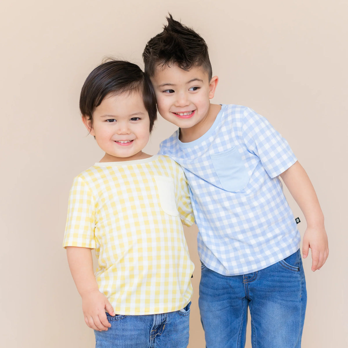 Toddler Crew Neck Tee in Gingham Breeze