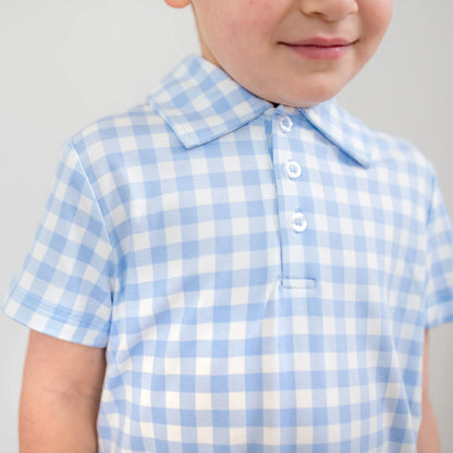 Toddler Short Sleeve Polo in Gingham Breeze