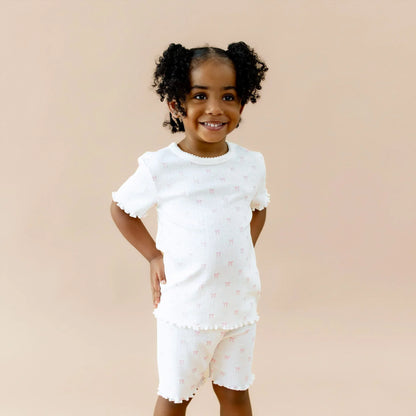 Pointelle Short Sleeve Set in Sweet Pink Bow