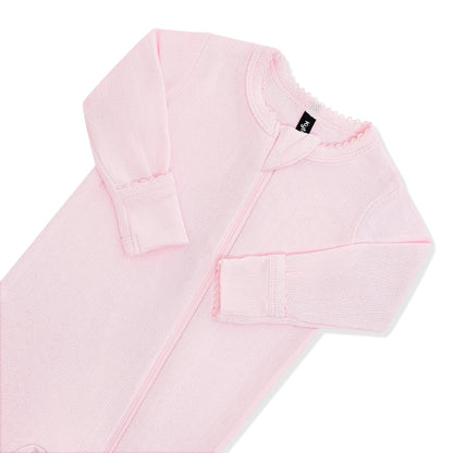 Pointelle Zippered Footie in Sakura