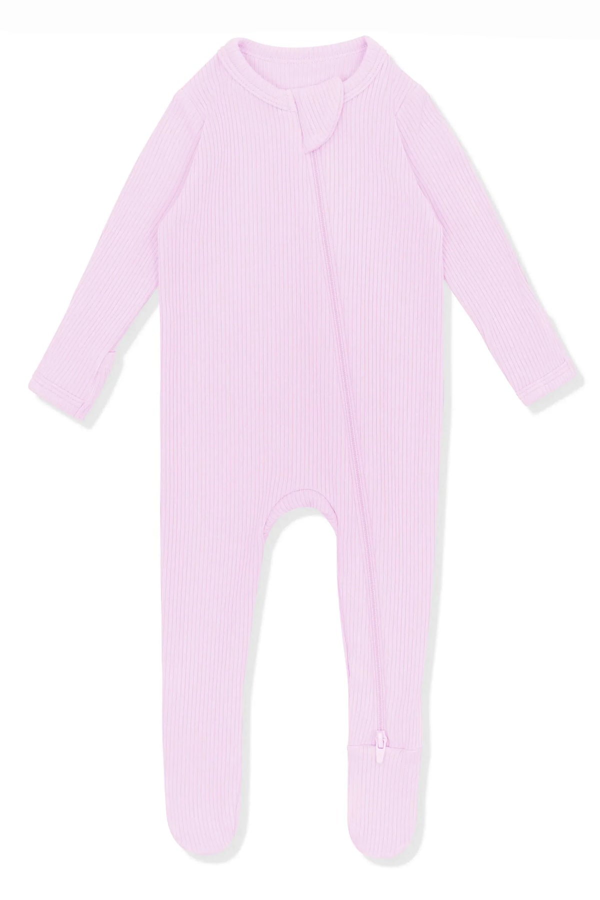 Ribbed Zipper Footie in Thistle