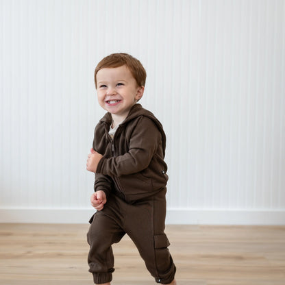 Fleece Zip Up Hoodie in Espresso