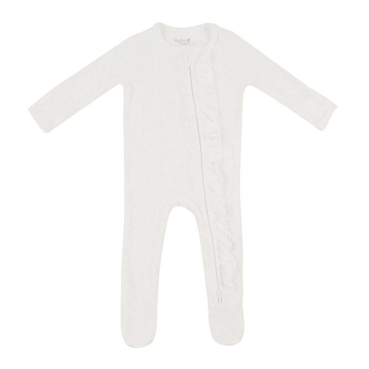 Ribbed Ruffle Zipper Footie in Cloud
