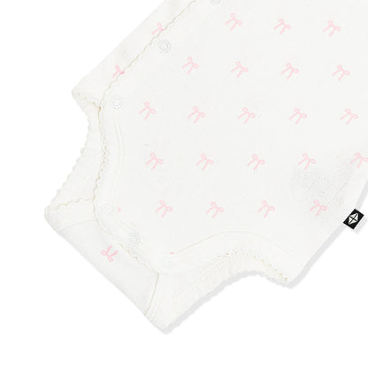 Pointelle Kimono Bodysuit in Sweet Pink Bow