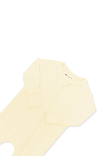 Ribbed Zipper Romper in Chamomile