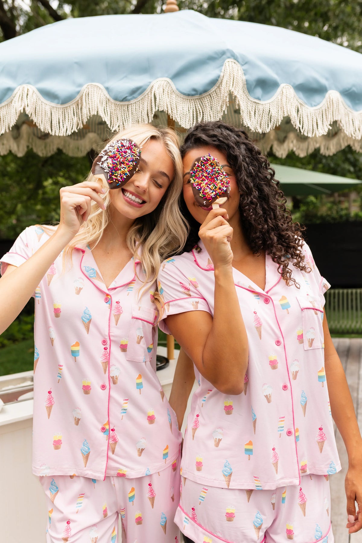 Women's Short Sleeve Cropped Pajama Set in Sakura Ice Cream