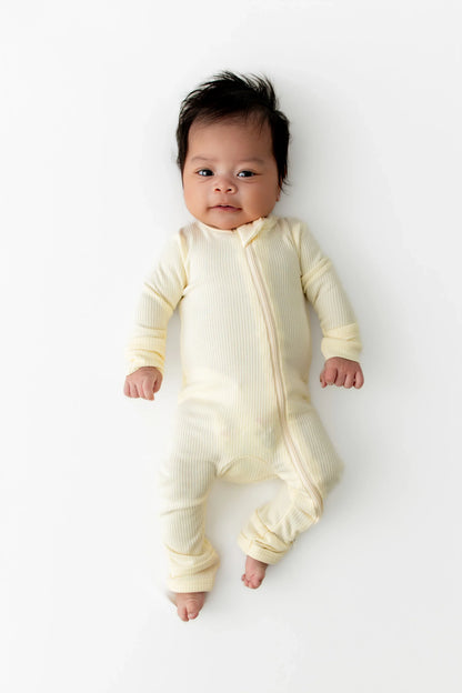 Ribbed Zipper Romper in Chamomile