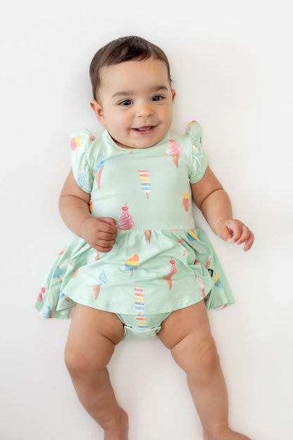 Twirl Bodysuit Dress in Mint Ice Cream