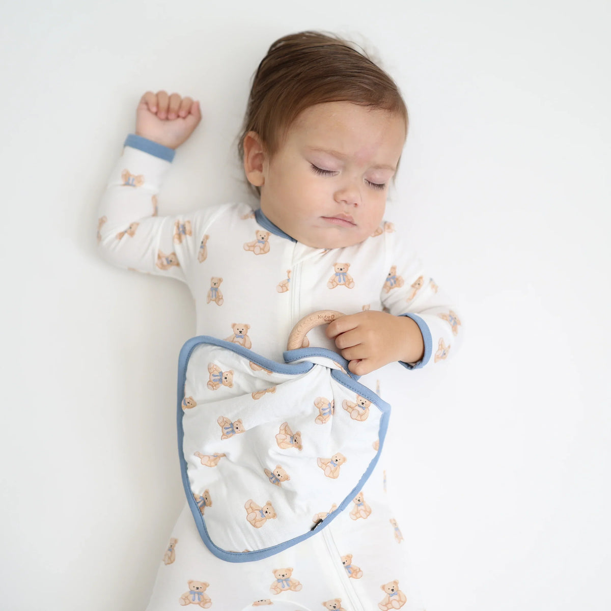 Lovey in Teddy Bear with Removable Wooden Teething Ring