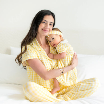 Peter Pan Collar Bodysuit Dress in Gingham Chamomile