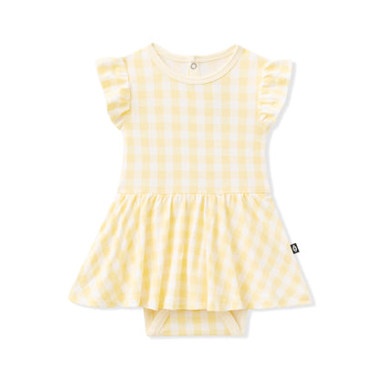 Twirl Bodysuit Dress in Gingham Chamomile