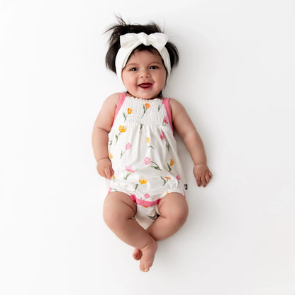 Smocked Bubble Romper in Tulip